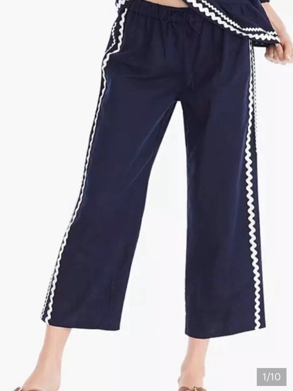 J Crew Women’s Navy Wide-Leg Pants with White Trim
